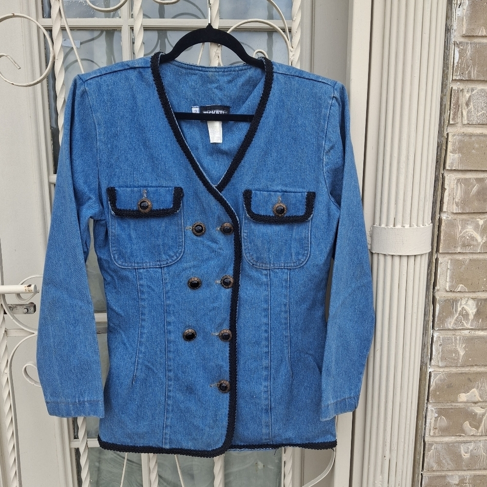 Vintage Blue Denim Embellished Jacket Blazer, Tickets California, Women Size 9 - Picture 4 of 16
